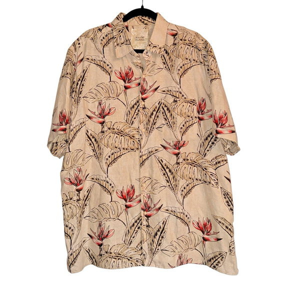 Vintage Tasso Elba Island SzXL Hawaiin Print Shirt Silk Linen Blend Resort Wear - Picture 1 of 9